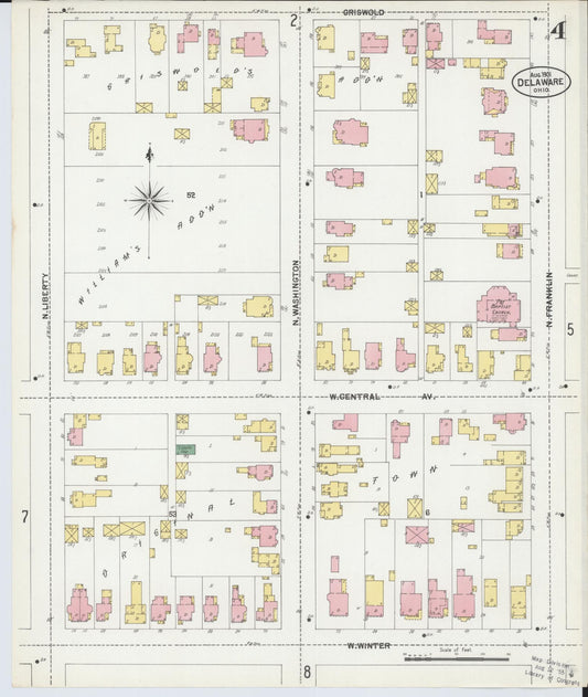 Sanborn Fire Insurance Map from Delaware, Delaware County, Ohio (1901), Sheet #0004 - Historic Sanborn Fire Insurance Map Print, vintage old map wall art, antique decor, genealogy gift, Sanborn Fire Insurance Map from Delaware Delaware map