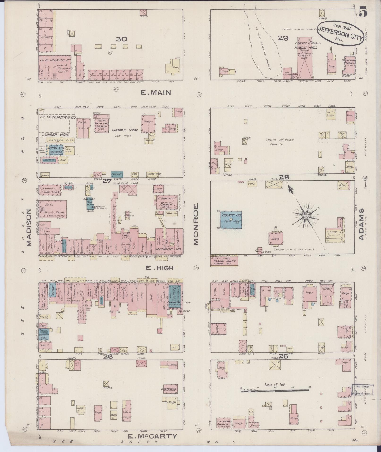 Sanborn Fire Insurance Map from Jefferson City, Cole County, Missouri (1885), Sheet #0005 - Complete Map Set gallery image, historic Sanborn map, vintage wall art, Missouri Missouri