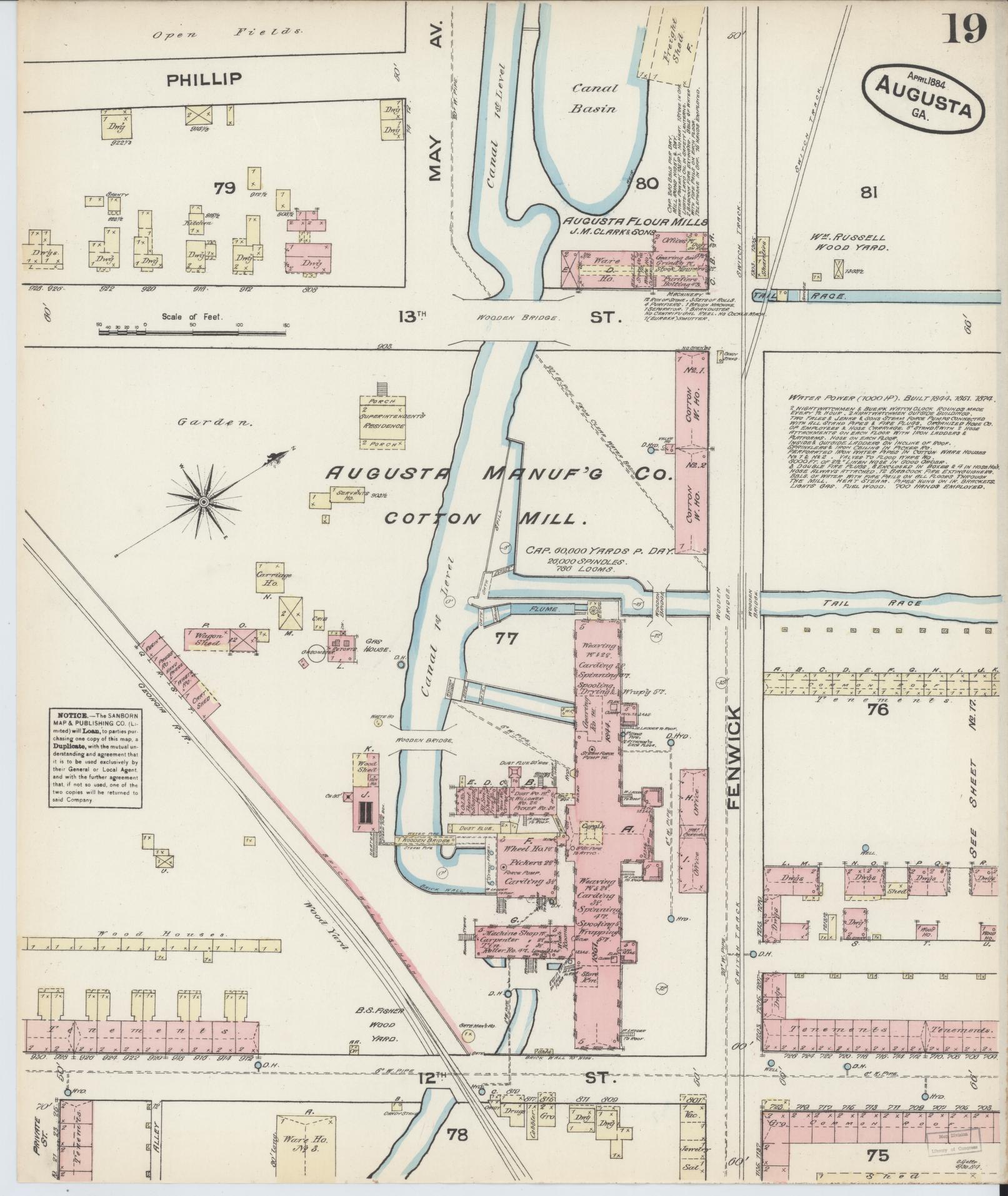 Sanborn Fire Insurance Map from Augusta, Richmond County, Georgia (1884), Sheet #0019 - Complete Map Set gallery image, historic Sanborn map, vintage wall art, Georgia Georgia