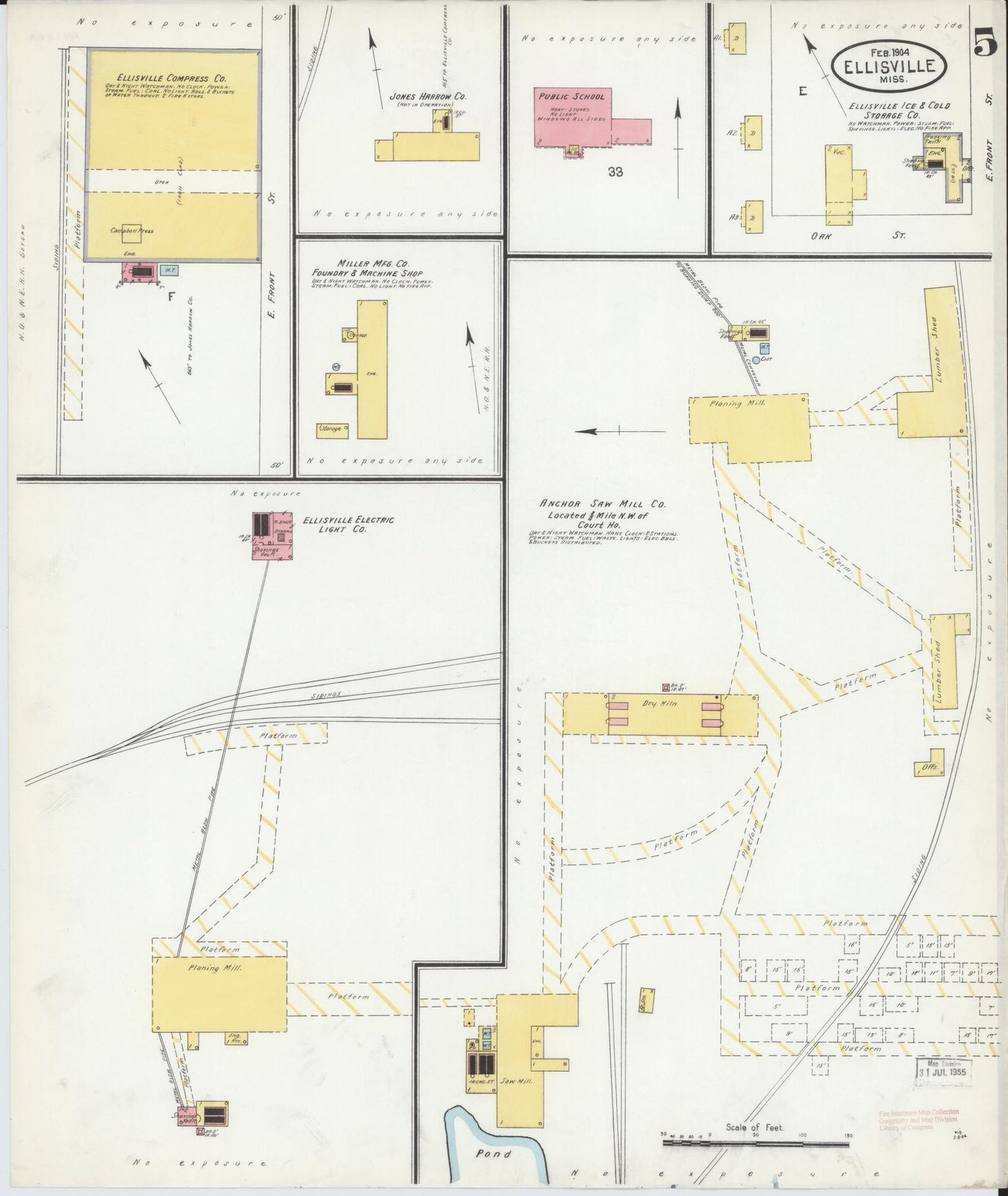 Sanborn Fire Insurance Map from Ellisville, Jones County, Mississippi (1904), Sheet #0005 - Complete Map Set gallery image, historic Sanborn map, vintage wall art, Mississippi Mississippi