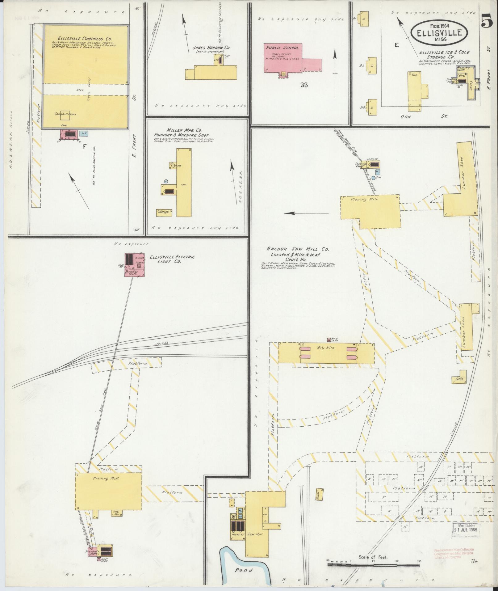 Sanborn Fire Insurance Map from Ellisville, Jones County, Mississippi (1904), Sheet #0005 - Complete Map Set gallery image, historic Sanborn map, vintage wall art, Mississippi Mississippi
