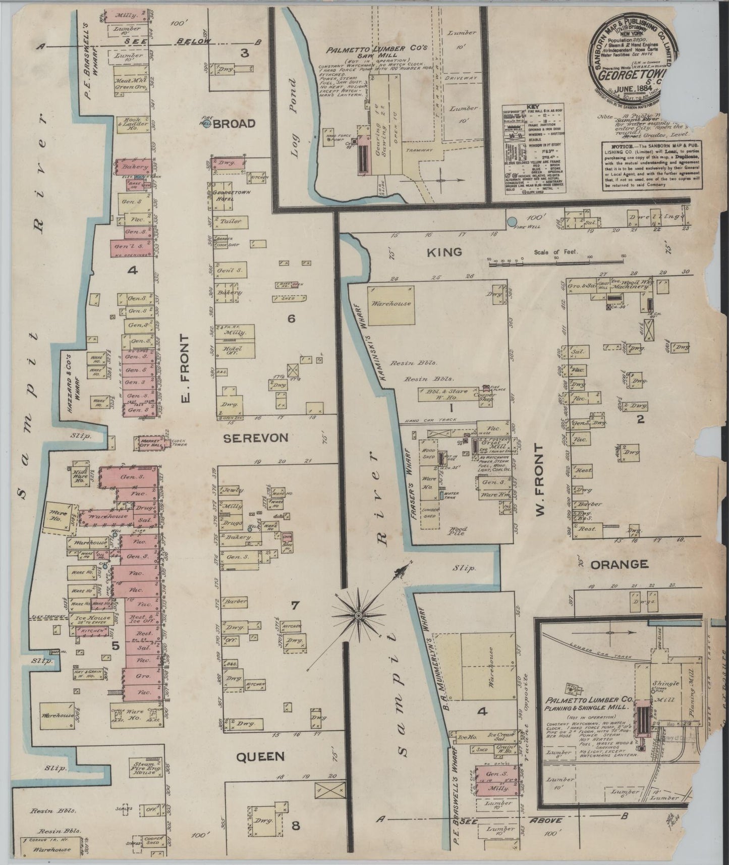 Sanborn Fire Insurance Map from Georgetown, Georgetown County, South Carolina (1884), Sheet #0001 - Historic Sanborn Fire Insurance Map Print, vintage old map wall art, antique decor, genealogy gift, South Carolina South Carolina map