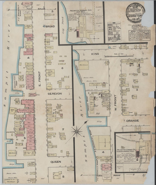 Sanborn Fire Insurance Map from Georgetown, Georgetown County, South Carolina (1884), Sheet #0001 - Historic Sanborn Fire Insurance Map Print, vintage old map wall art, antique decor, genealogy gift, South Carolina South Carolina map
