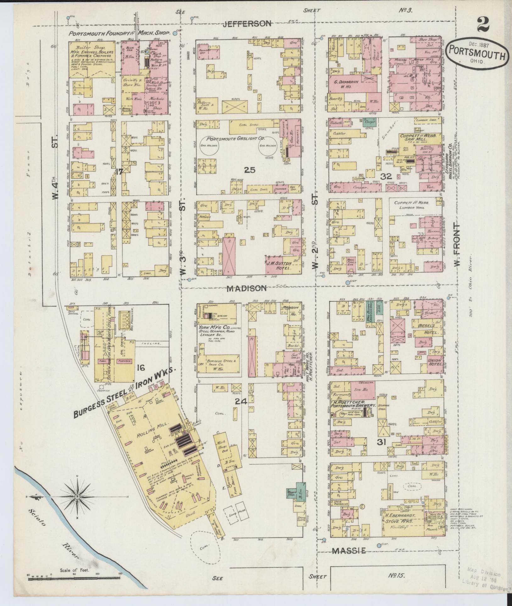 Sanborn Fire Insurance Map from Portsmouth, Scioto County, Ohio (1887), Sheet #0002 - Complete Map Set gallery image, historic Sanborn map, vintage wall art, Ohio Ohio