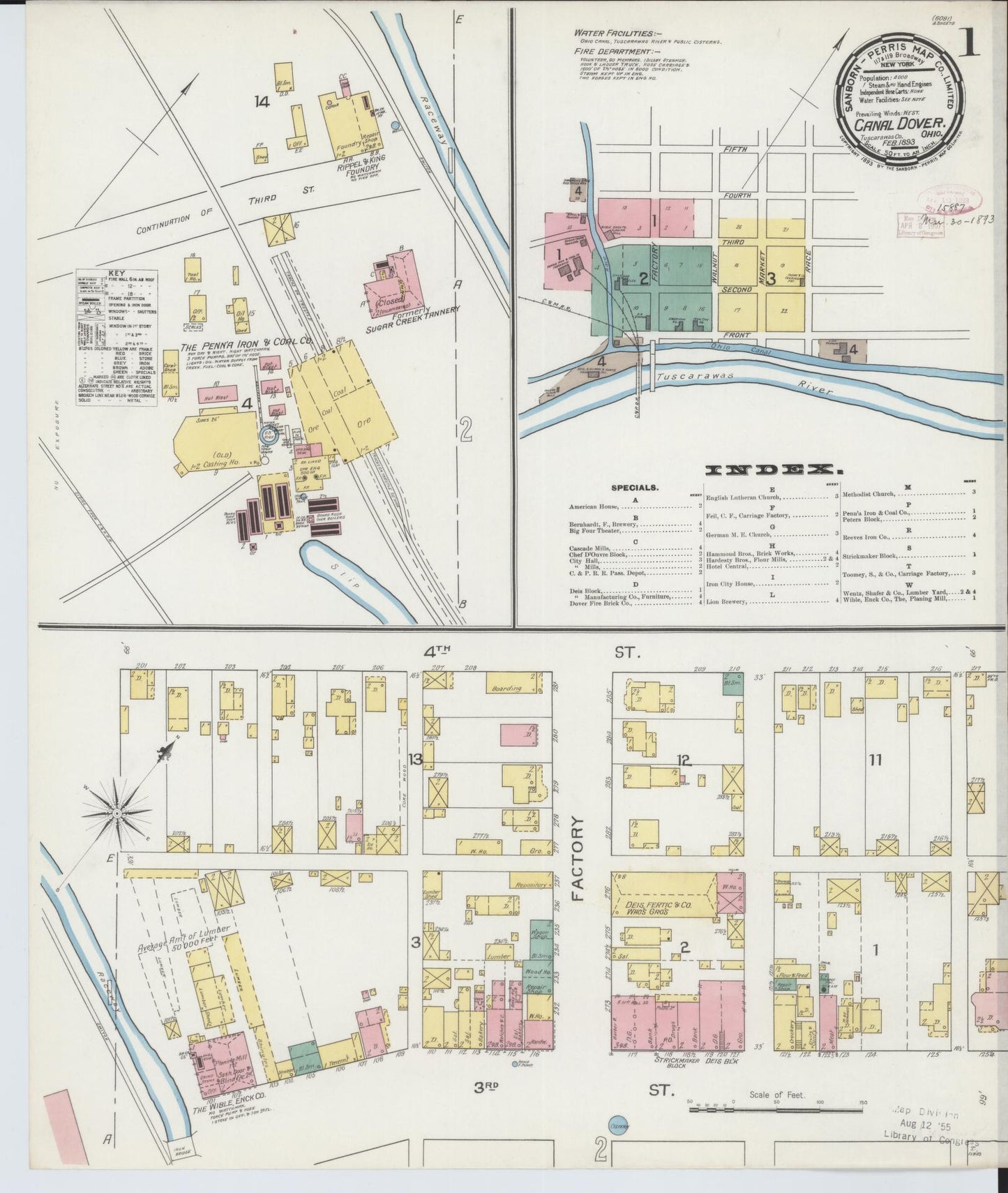 Sanborn Fire Insurance Map from Canal Dover, Tuscarawas County, Ohio (1893), Sheet #0001 - Historic Sanborn Fire Insurance Map Print, vintage old map wall art, antique decor, genealogy gift, Ohio Ohio map