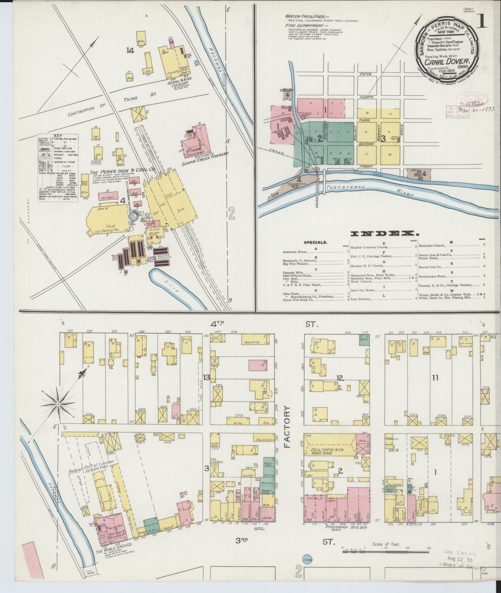 Sanborn Fire Insurance Map from Canal Dover, Tuscarawas County, Ohio (1893), Sheet #0001 - Historic Sanborn Fire Insurance Map Print, vintage old map wall art, antique decor, genealogy gift, Ohio Ohio map