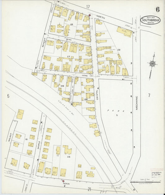 Sanborn Fire Insurance Map from Southbridge, Worcester County, Massachusetts (1918), Sheet #0006 - Historic Sanborn Fire Insurance Map Print, vintage old map wall art, antique decor, genealogy gift, Massachusetts Massachusetts map