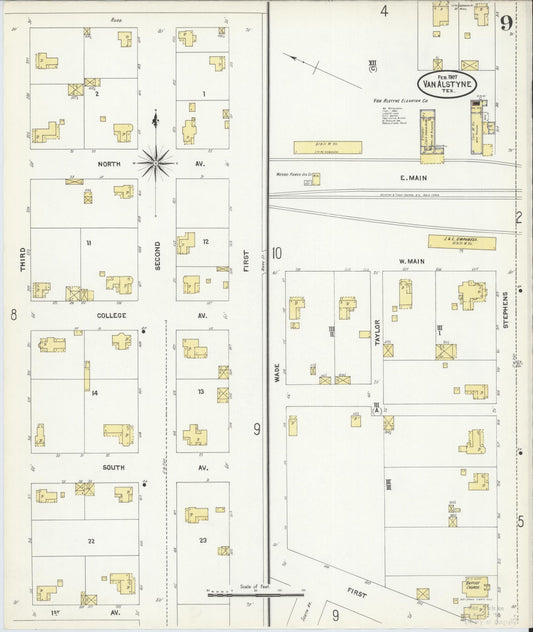 Sanborn Fire Insurance Map from Van Alstyne, Grayson County, Texas (1907), Sheet #0009 - Historic Sanborn Fire Insurance Map Print, vintage old map wall art, antique decor, genealogy gift, Texas Texas map