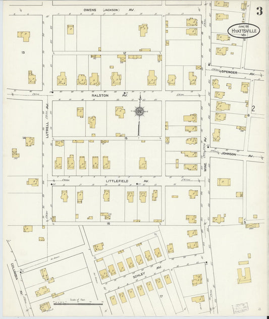 Sanborn Fire Insurance Map from Hyattsville, Prince Georges County, Maryland (1911), Sheet #0003 - Historic Sanborn Fire Insurance Map Print, vintage old map wall art