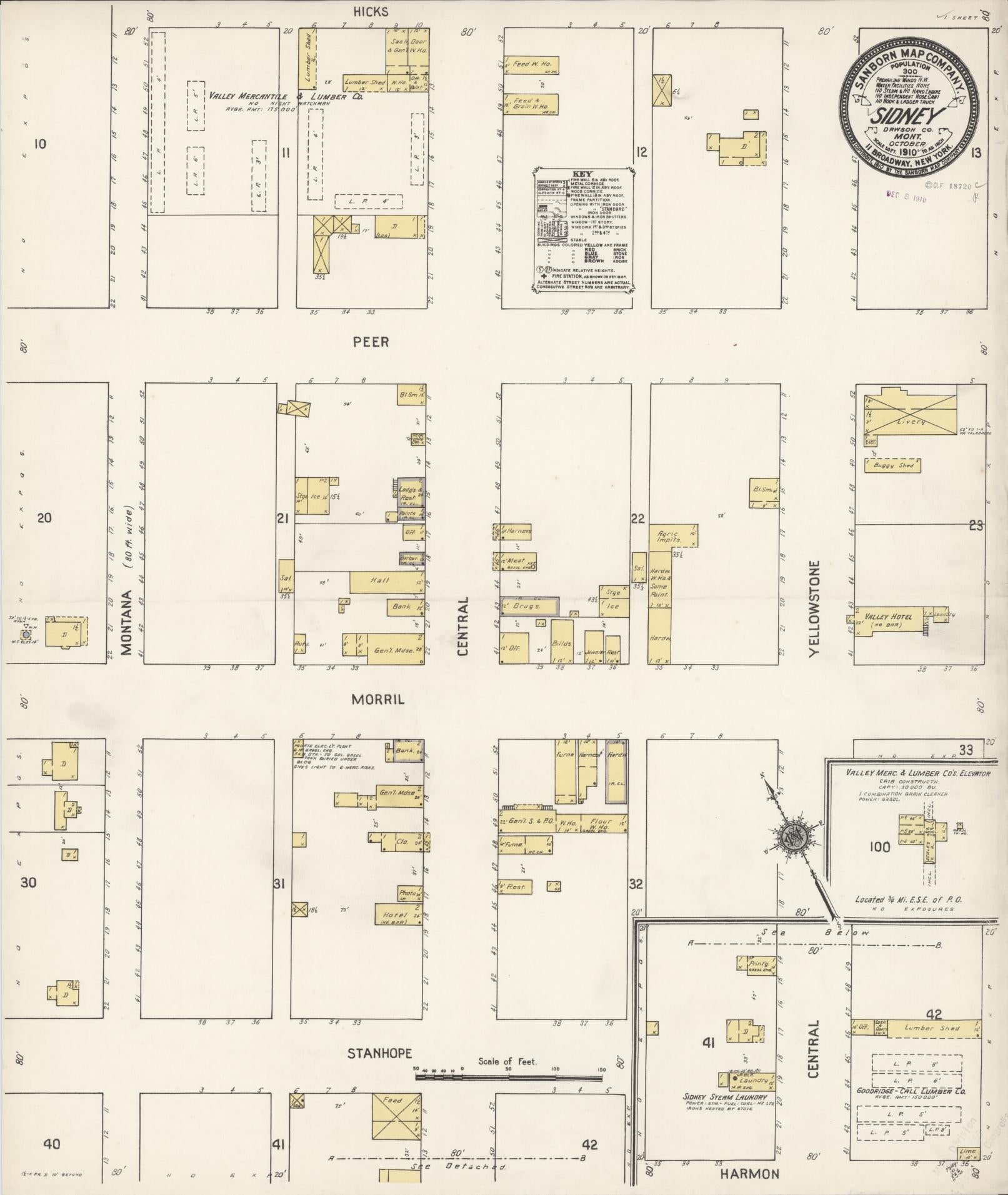 Sanborn Fire Insurance Map from Sidney, Richland County, Montana (1910), Sheet #0001 - Historic Sanborn Fire Insurance Map Print, vintage old map wall art, antique decor, genealogy gift, Montana Montana map
