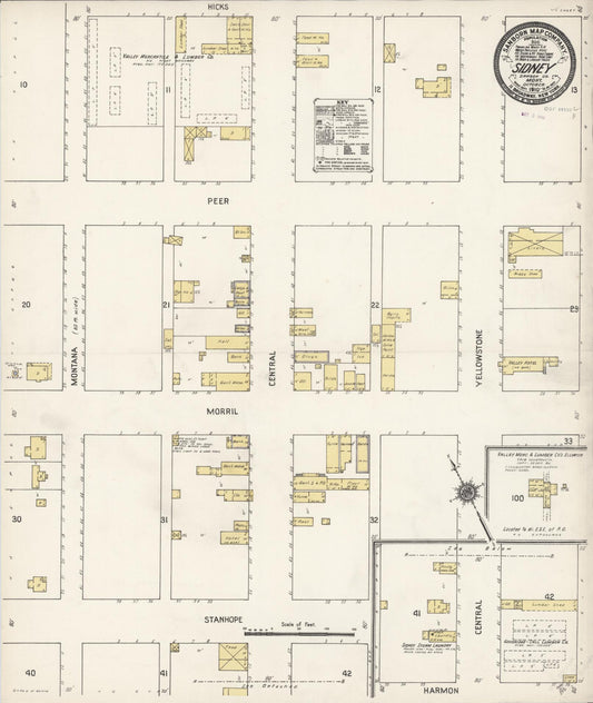 Sanborn Fire Insurance Map from Sidney, Richland County, Montana (1910), Sheet #0001 - Historic Sanborn Fire Insurance Map Print, vintage old map wall art, antique decor, genealogy gift, Montana Montana map