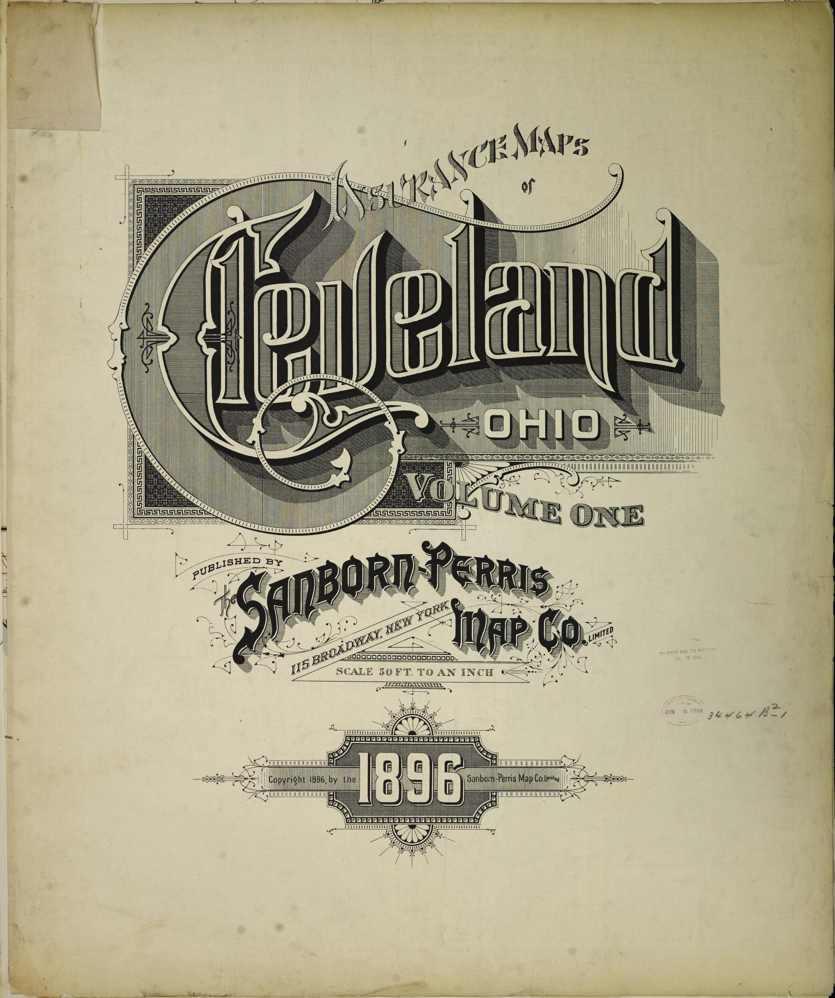 Sanborn Fire Insurance Map from Cleveland, Cuyahoga County, Ohio (1896), Sheet #0001 - Historic Sanborn Fire Insurance Map Print, vintage old map wall art, antique decor, genealogy gift, Ohio Ohio map