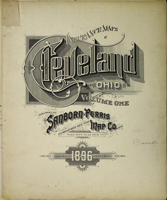 Sanborn Fire Insurance Map from Cleveland, Cuyahoga County, Ohio (1896), Sheet #0001 - Historic Sanborn Fire Insurance Map Print, vintage old map wall art, antique decor, genealogy gift, Ohio Ohio map