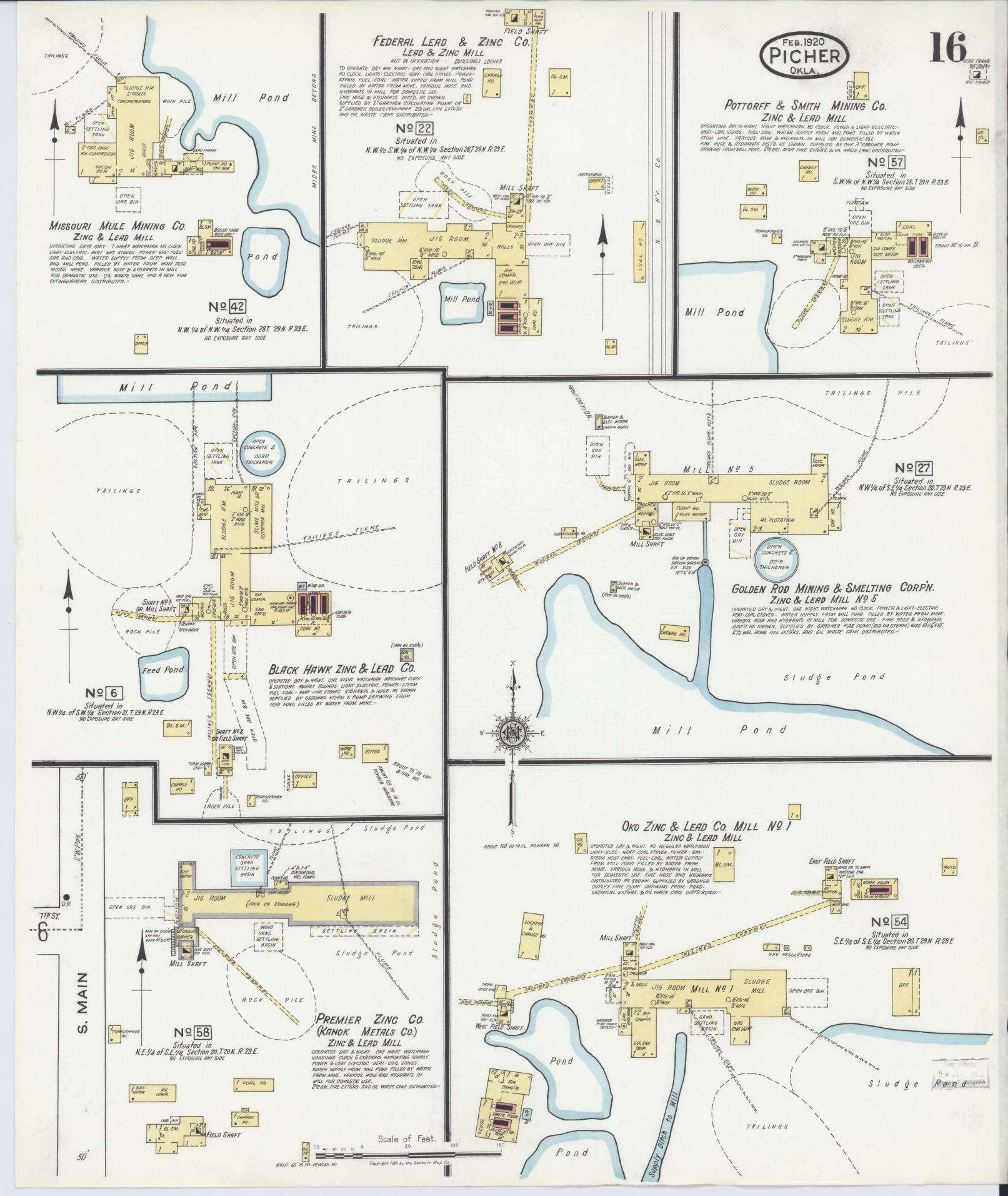 Sanborn Fire Insurance Map from Picher, Ottawa County, Oklahoma (1920), Sheet #0016 - Complete Map Set gallery image, historic Sanborn map, vintage wall art, Oklahoma Oklahoma