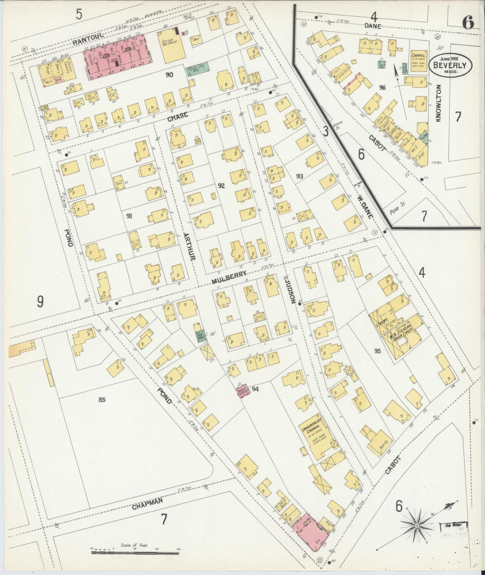 Sanborn Fire Insurance Map from Beverly, Essex County, Massachusetts (1901), Sheet #0006 - Historic Sanborn Fire Insurance Map Print, vintage old map wall art, antique decor, genealogy gift, Massachusetts Massachusetts map