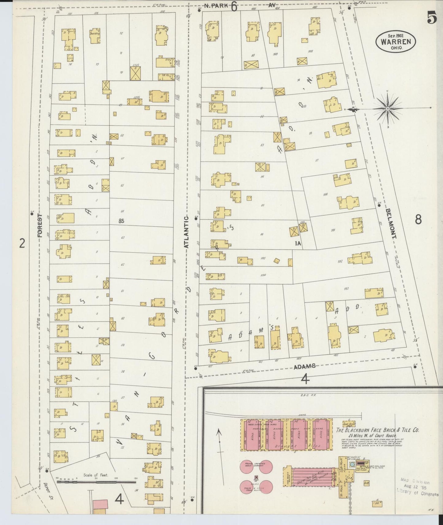 Sanborn Fire Insurance Map from Warren, Trumbull County, Ohio (1902), Sheet #0005 - Complete Map Set gallery image, historic Sanborn map, vintage wall art, Ohio Ohio
