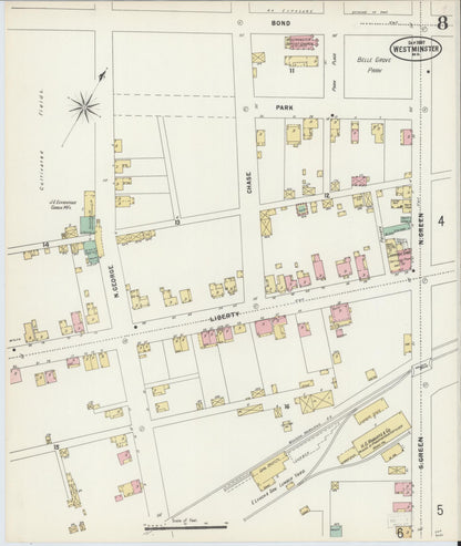 Sanborn Fire Insurance Map from Westminster, Carroll County, Maryland (1897), Sheet #0008 - Complete Map Set gallery image, historic Sanborn map, vintage wall art, Maryland Maryland