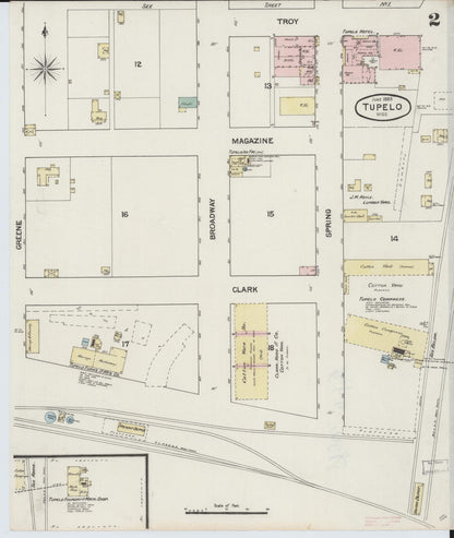 Sanborn Fire Insurance Map from Tupelo, Lee County, Mississippi (1889), Sheet #0002 - Complete Map Set gallery image, historic Sanborn map, vintage wall art, Mississippi Mississippi