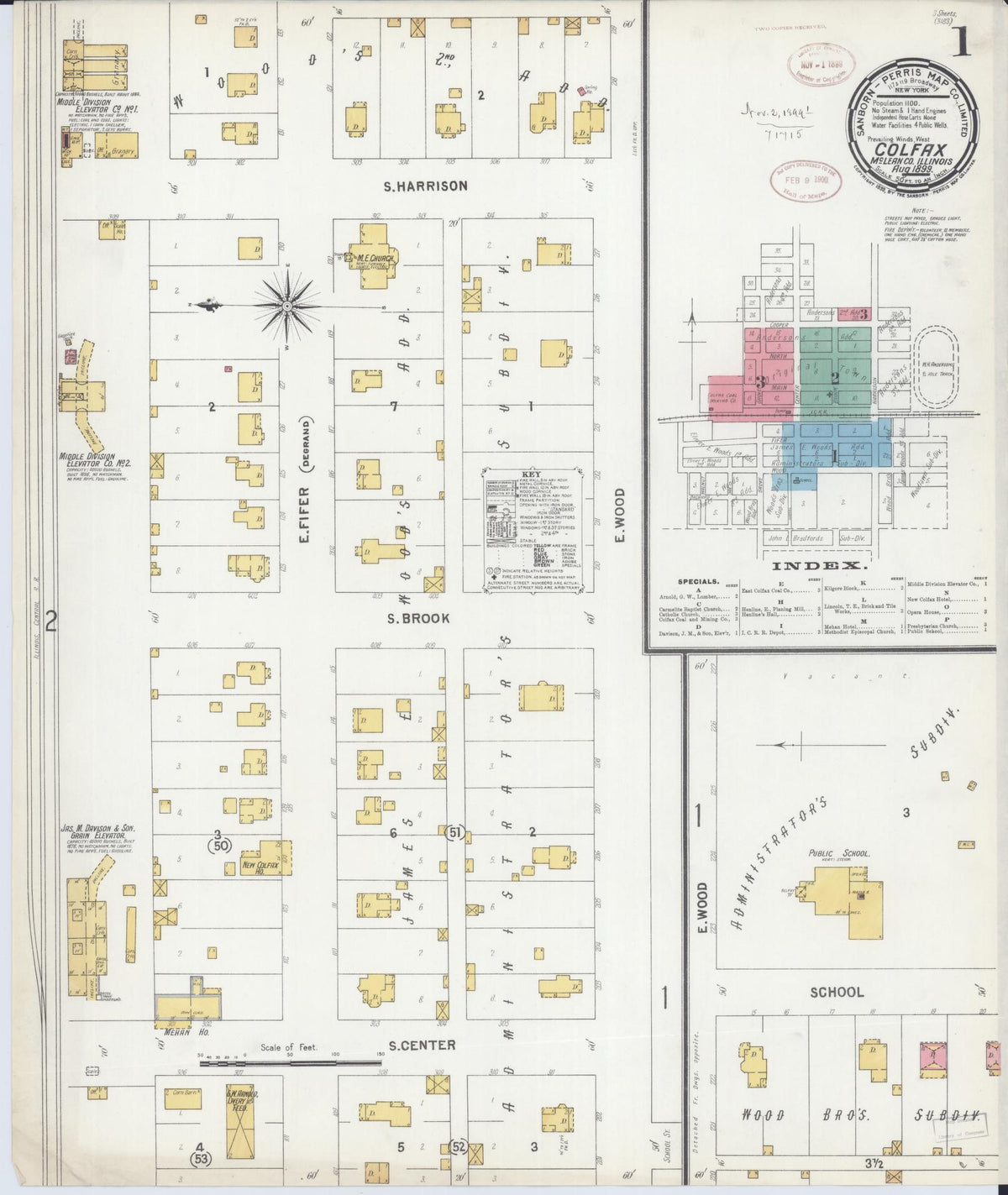 Sanborn Fire Insurance Map from Colfax, McLean County, Illinois (1899), Sheet #0001 - Historic Sanborn Fire Insurance Map Print, vintage old map wall art, antique decor, genealogy gift, Illinois Illinois map