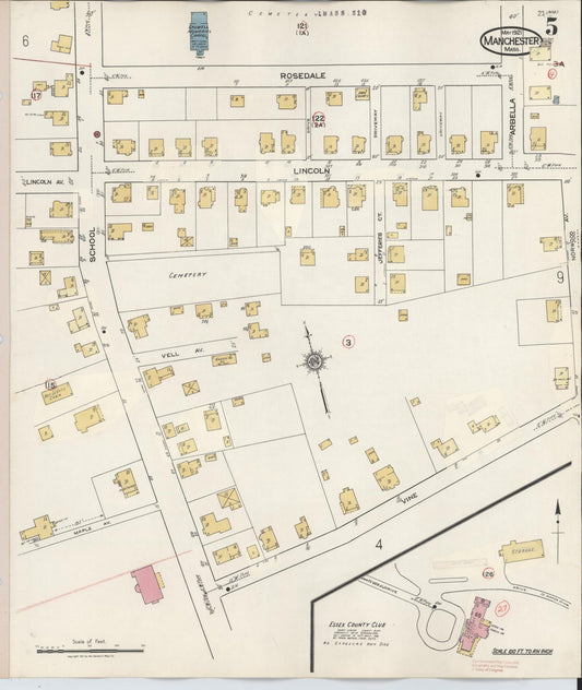 Sanborn Fire Insurance Map from Manchester, Essex County, Massachusetts (1941), Sheet #0005 - Historic Sanborn Fire Insurance Map Print, vintage old map wall art, antique decor, genealogy gift, Massachusetts Massachusetts map