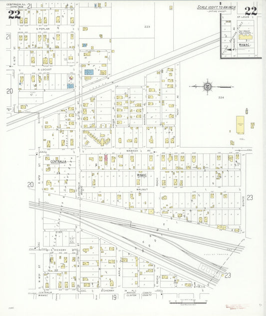 Sanborn Fire Insurance Map from Centralia, Marion, Clinton, Jefferson, and Washington Counties, Illinois (1938), Sheet #0022 - Historic Sanborn Fire Insurance Map Print, vintage old map wall art, antique decor, genealogy gift, Illinois Illinois map