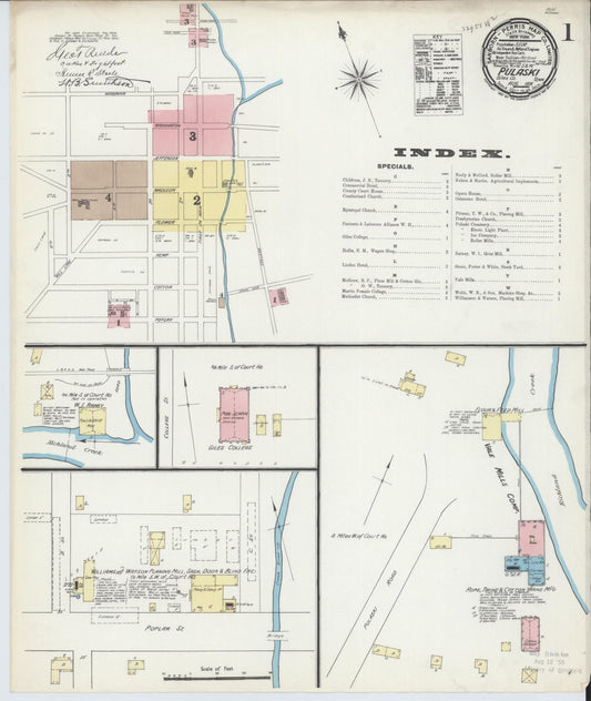 Sanborn Fire Insurance Map from Pulaski, Giles County, Tennessee (1891), Sheet #0001 - Complete Map Set gallery image, historic Sanborn map, vintage wall art, Tennessee Tennessee