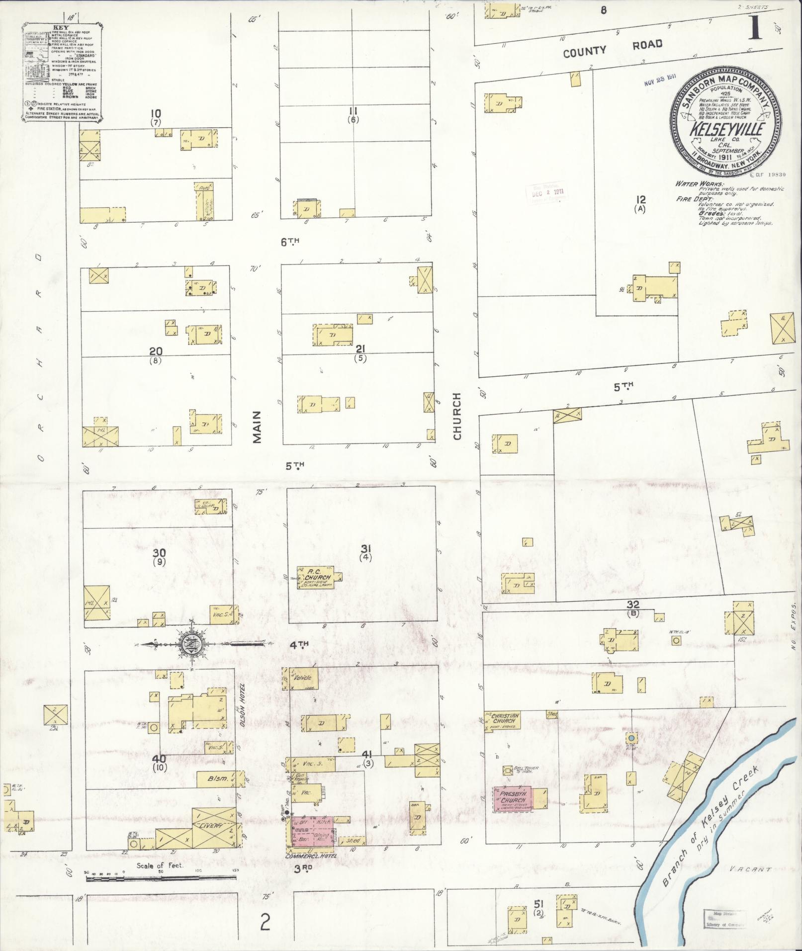 Sanborn Fire Insurance Map from Kelseyville, Lake County, California (1911), Sheet #0001 - Historic Sanborn Fire Insurance Map Print, vintage old map wall art, antique decor, genealogy gift, California California map