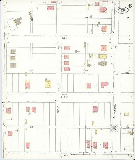 Sanborn Fire Insurance Map from Tucson, Pima County, Arizona (1909), Sheet #0006 - Historic Sanborn Fire Insurance Map Print, vintage old map wall art, antique decor, genealogy gift, Arizona Arizona map