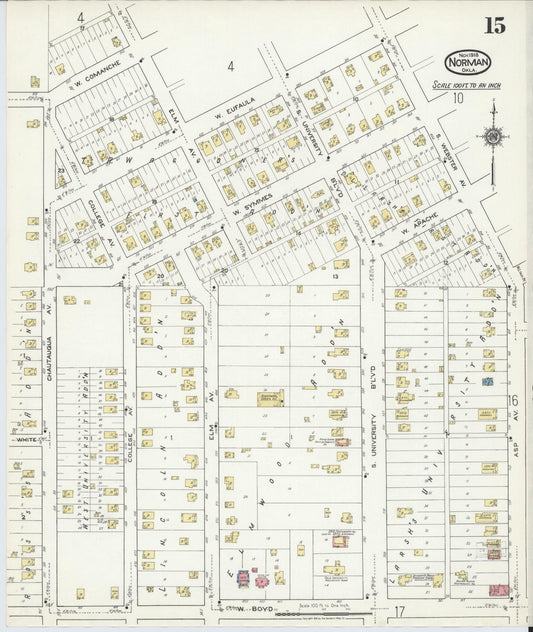 Sanborn Fire Insurance Map from Norman, Cleveland County, Oklahoma (1918), Sheet #0015 - Historic Sanborn Fire Insurance Map Print, vintage old map wall art, antique decor, genealogy gift, Oklahoma Oklahoma map
