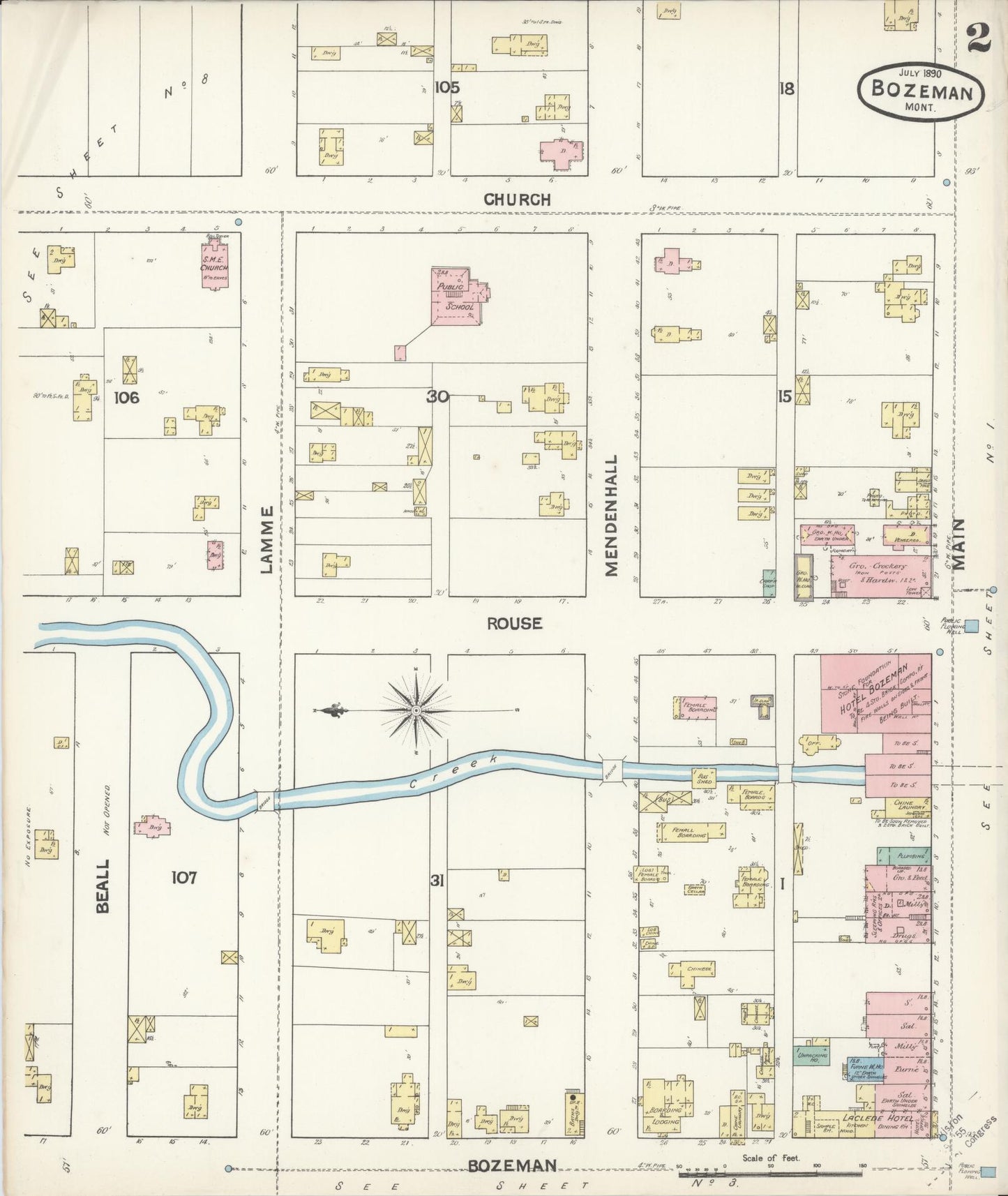 Sanborn Fire Insurance Map from Bozeman, Gallatin County, Montana (1890), Sheet #0002 - Complete Map Set gallery image, historic Sanborn map, vintage wall art, Montana Montana