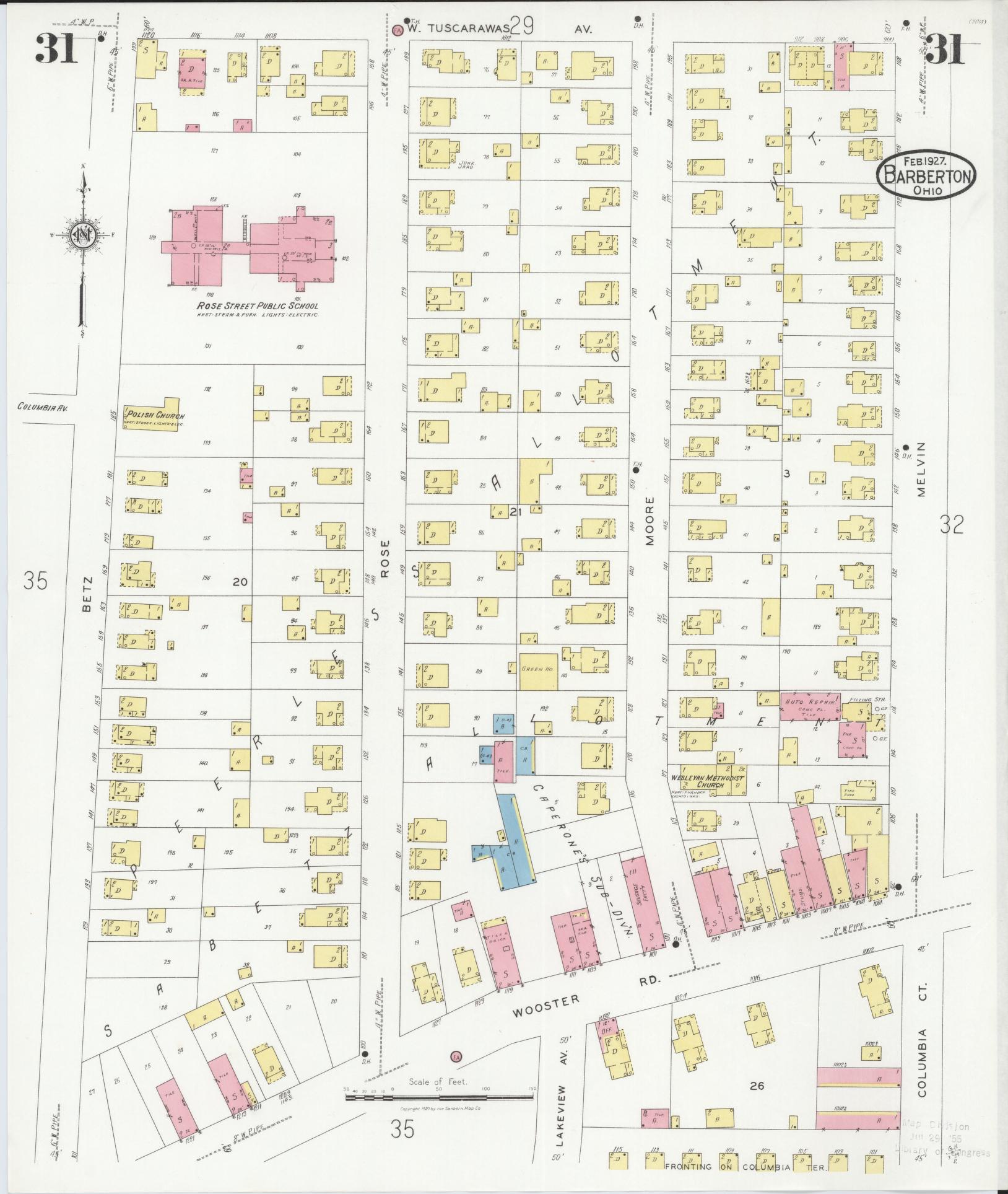 Sanborn Fire Insurance Map from Barberton, Summit County, Ohio (1927), Sheet #0031 - Complete Map Set gallery image, historic Sanborn map, vintage wall art, Ohio Ohio