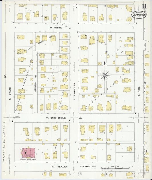 Sanborn Fire Insurance Map from Champaign, Champaign County, Illinois (1909), Sheet #0011 - Historic Sanborn Fire Insurance Map Print, vintage old map wall art, antique decor, genealogy gift, Illinois Illinois map