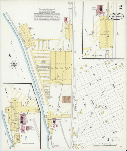 Sanborn Fire Insurance Map from Lake Charles, Calcasieu Parish, Louisiana (1909), Sheet #0002 - Historic Sanborn Fire Insurance Map Print, vintage old map wall art, antique decor, genealogy gift, Louisiana Louisiana map