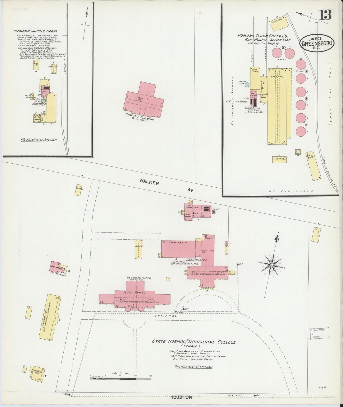 Sanborn Fire Insurance Map from Greensboro, Guilford County, North Carolina (1902), Sheet #0013 - Complete Map Set gallery image, historic Sanborn map, vintage wall art, North Carolina North Carolina