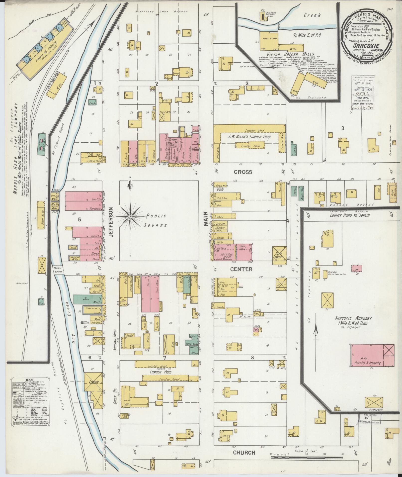 Sanborn Fire Insurance Map from Sarcoxie, Jasper County, Missouri (1900), Sheet #0001 - Historic Sanborn Fire Insurance Map Print, vintage old map wall art, antique decor, genealogy gift, Missouri Missouri map