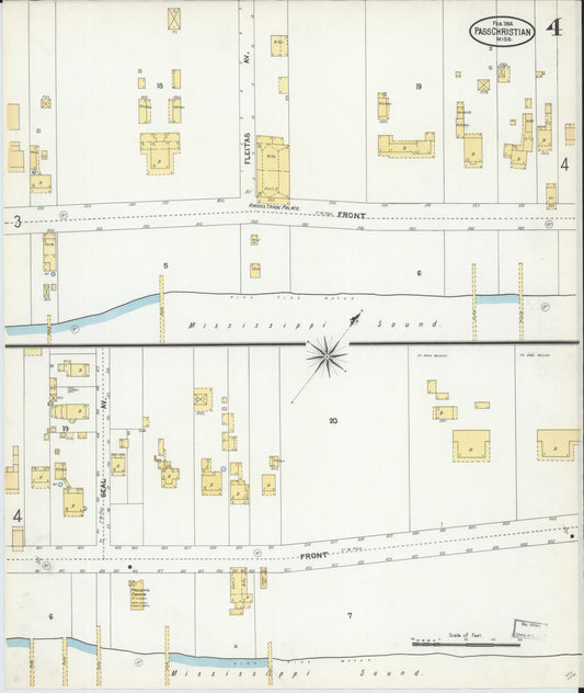 Sanborn Fire Insurance Map from Pass Christian, Harrison County, Mississippi (1904), Sheet #0004 - Historic Sanborn Fire Insurance Map Print, vintage old map wall art, antique decor, genealogy gift, Mississippi Mississippi map
