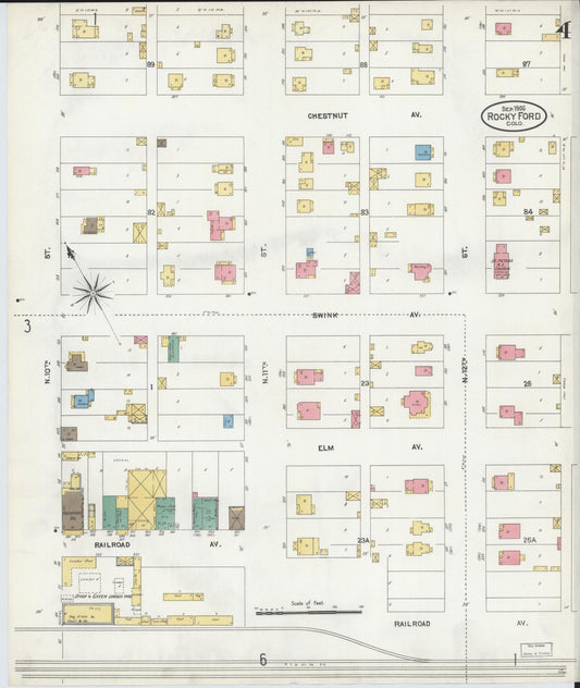 Sanborn Fire Insurance Map from Rocky Ford, Otero County, Colorado (1906), Sheet #0004 - Historic Sanborn Fire Insurance Map Print, vintage old map wall art, antique decor, genealogy gift, Colorado Colorado map