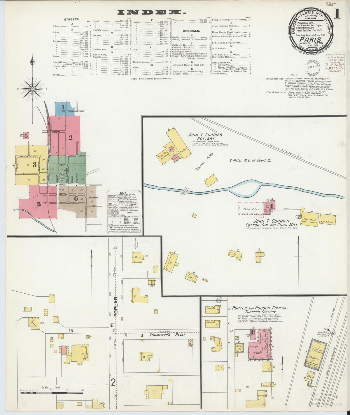 Sanborn Fire Insurance Map from Paris, Henry County, Tennessee (1901), Sheet #0001 - Complete Map Set gallery image, historic Sanborn map, vintage wall art, Tennessee Tennessee
