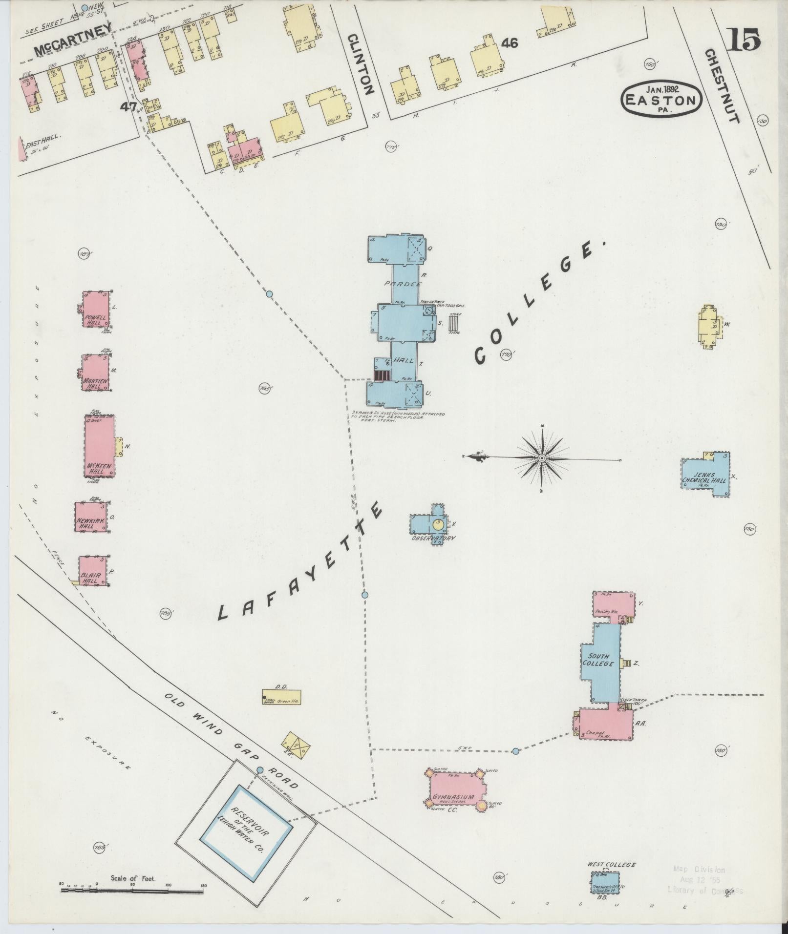 Sanborn Fire Insurance Map from Easton, Northampton County, Pennsylvania (1892), Sheet #0015 - Historic Sanborn Fire Insurance Map Print, vintage old map wall art, antique decor, genealogy gift, Pennsylvania Pennsylvania map