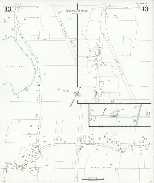 Sanborn Fire Insurance Map from Cohasset, Norfolk County, Massachusetts (1935), Sheet #0013 - Historic Sanborn Fire Insurance Map Print, vintage old map wall art, antique decor, genealogy gift, Massachusetts Massachusetts map