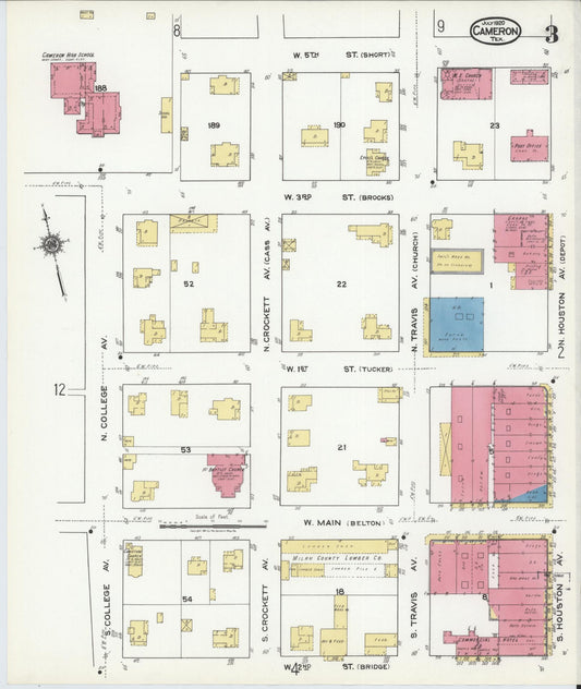 Sanborn Fire Insurance Map from Cameron, Milam County, Texas (1920), Sheet #0003 - Historic Sanborn Fire Insurance Map Print, vintage old map wall art, antique decor, genealogy gift, Texas Texas map