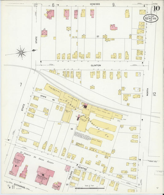 Sanborn Fire Insurance Map from Geneva, Ontario County, New York (1909), Sheet #0010 - Historic Sanborn Fire Insurance Map Print, vintage old map wall art, antique decor, genealogy gift, New York New York map