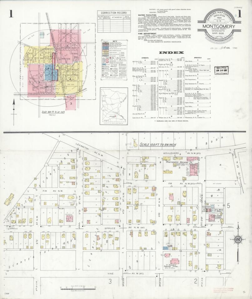 Sanborn Fire Insurance Map from Montgomery, Le Sueur  County, Minnesota. (1938) – Map View
