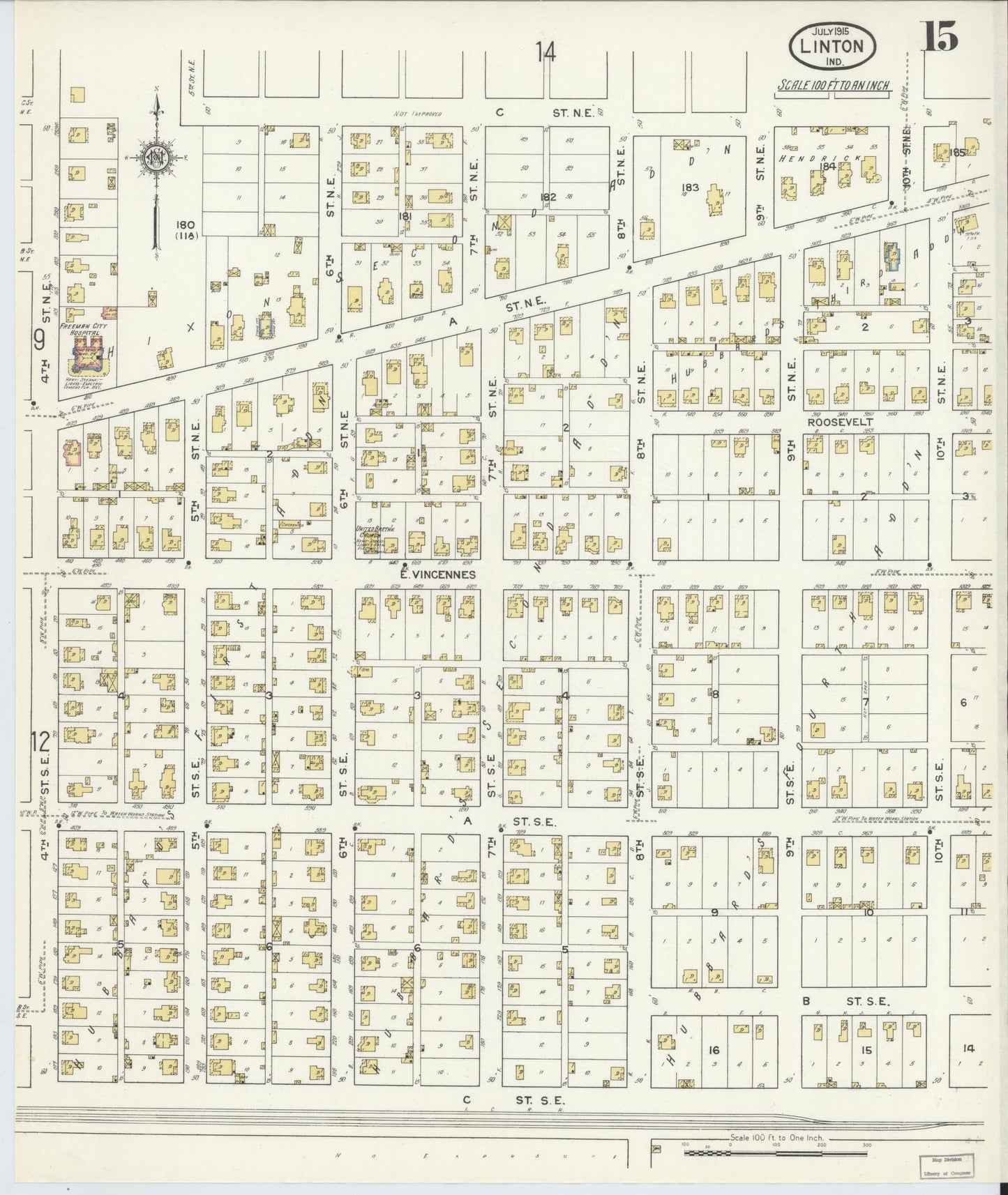 Sanborn Fire Insurance Map from Linton, Greene County, Indiana (1915), Sheet #0015 - Complete Map Set gallery image, historic Sanborn map, vintage wall art, Indiana Indiana