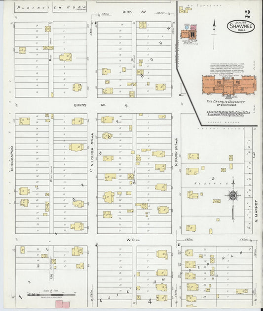 Sanborn Fire Insurance Map from Shawnee, Pottawatomie County, Oklahoma (1919), Sheet #0002 - Historic Sanborn Fire Insurance Map Print, vintage old map wall art, antique decor, genealogy gift, Oklahoma Oklahoma map