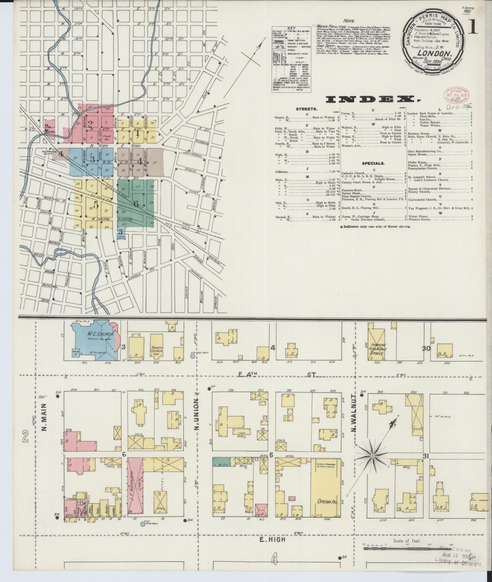 Sanborn Fire Insurance Map from London, Madison County, Ohio (1895), Sheet #0001 - Historic Sanborn Fire Insurance Map Print, vintage old map wall art, antique decor, genealogy gift, Ohio Ohio map