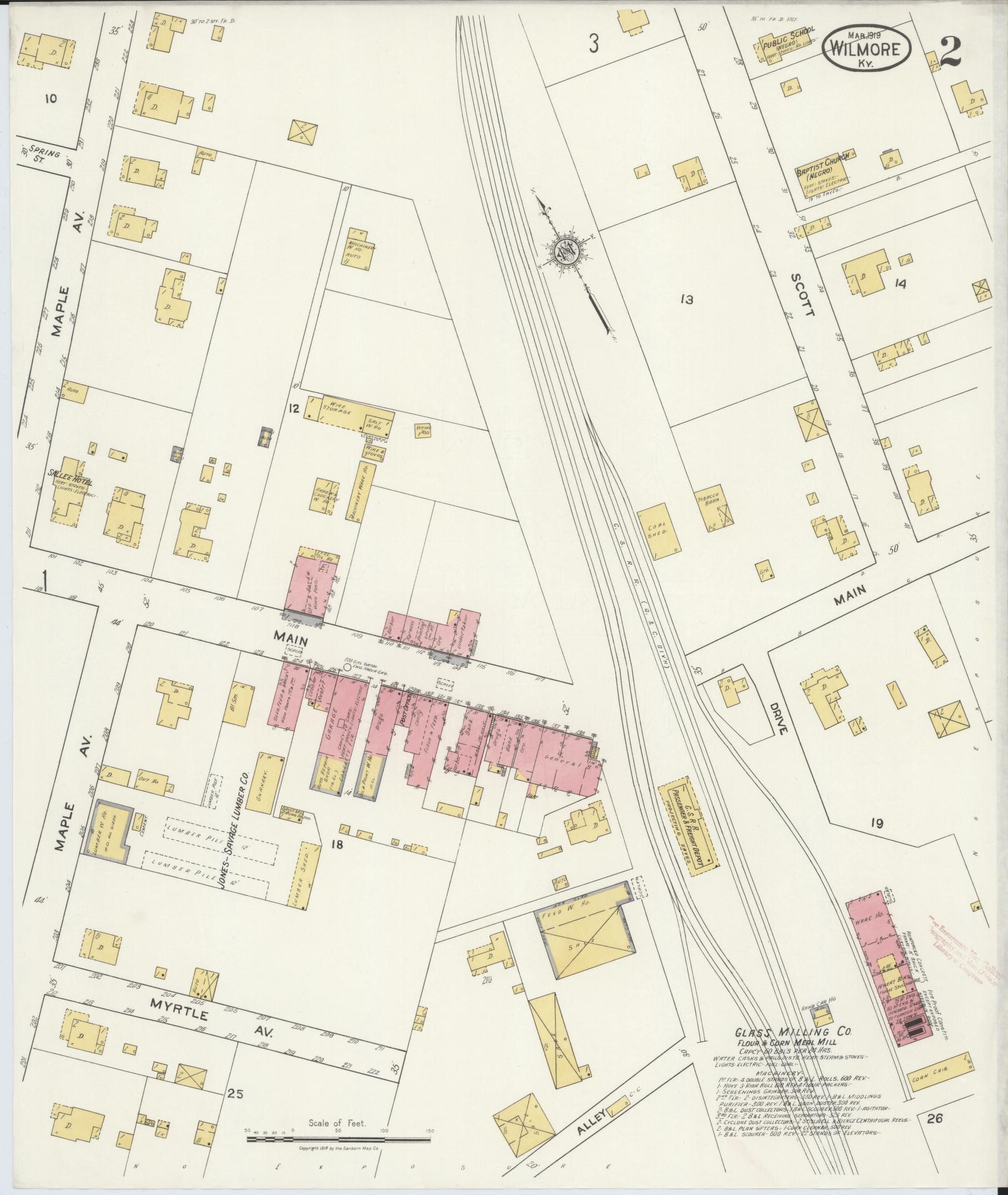 Sanborn Fire Insurance Map from Wilmore, Jessamine County, Kentucky (1919), Sheet #0002 - Historic Sanborn Fire Insurance Map Print, vintage old map wall art, antique decor, genealogy gift, Kentucky Kentucky map