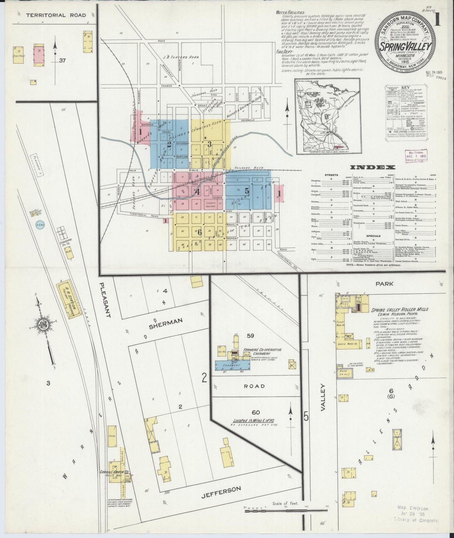Sanborn Fire Insurance Map from Spring Valley, Fillmore County, Minnesota (1915), Sheet #0001 - Complete Map Set gallery image, historic Sanborn map, vintage wall art, Minnesota Minnesota