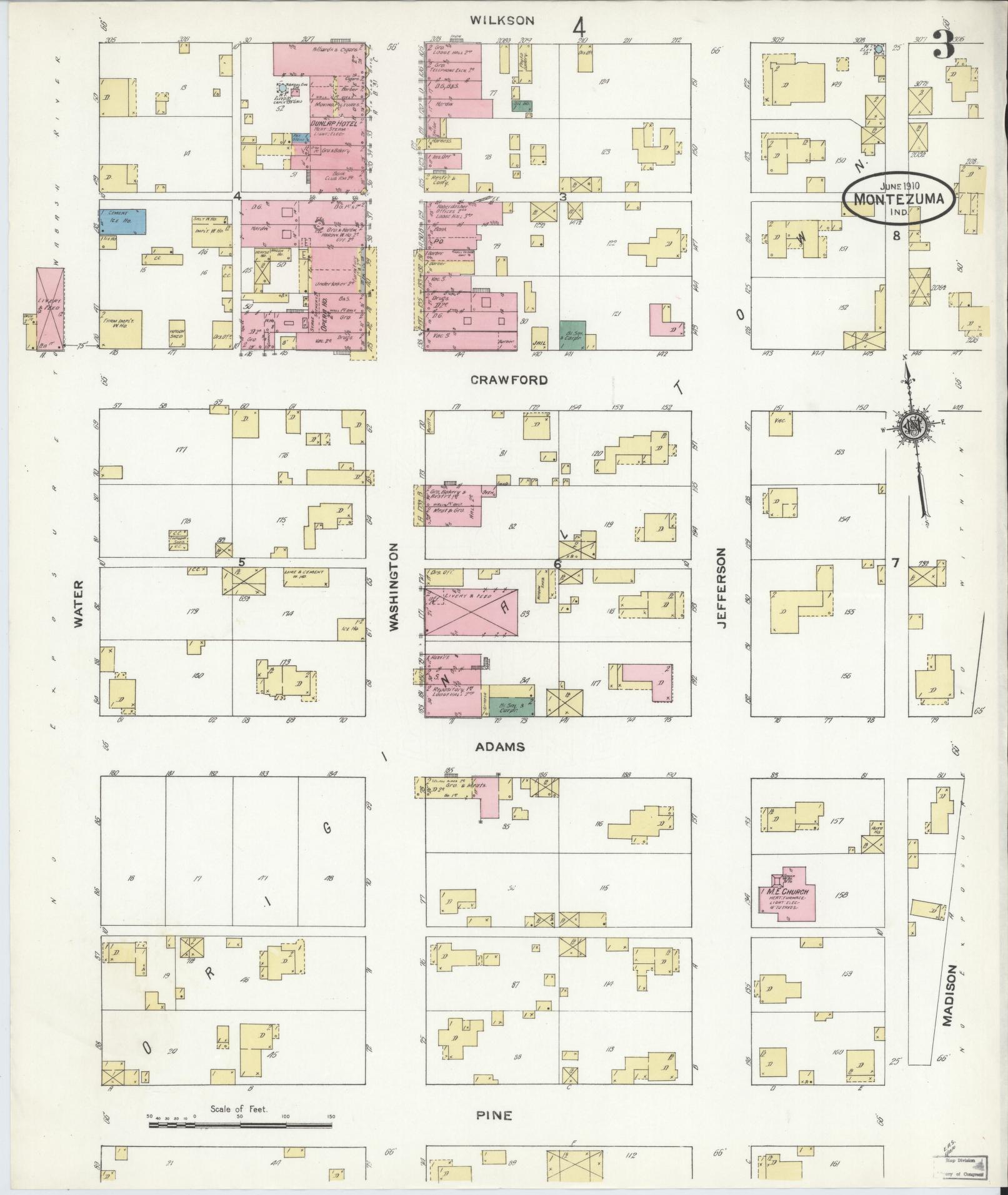 Sanborn Fire Insurance Map from Montezuma, Parke County, Indiana (1910), Sheet #0003 - Complete Map Set gallery image, historic Sanborn map, vintage wall art, Indiana Indiana
