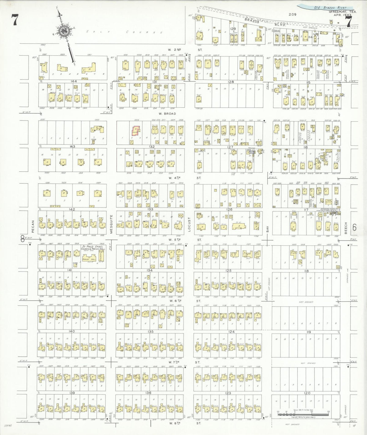 Sanborn Fire Insurance Map from Freeport, Brazoria County, Texas (1943), Sheet #0007 - Complete Map Set gallery image, historic Sanborn map, vintage wall art, Texas Texas